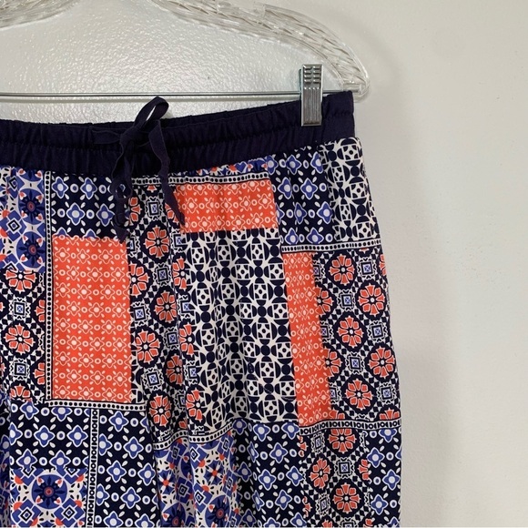 Cuddle Duds Coral/Blue Patchwork Soft Lounge Pants W/ Drawstring Size M - Picture 2 of 4